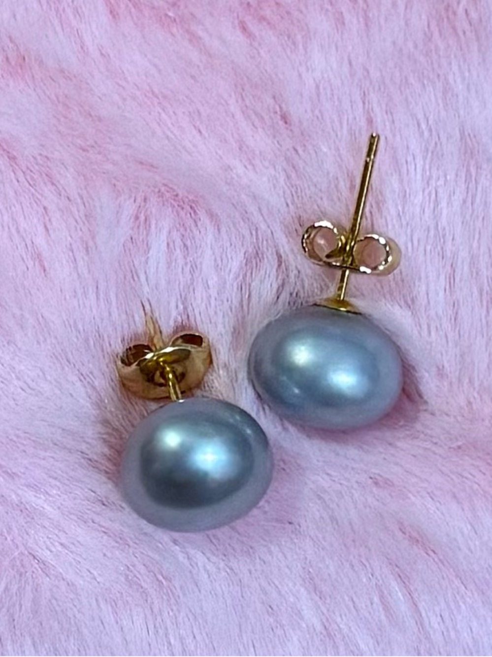 10-11 mm 14K Gold Plated Natural Gray South Sea Pearl Stud Earring